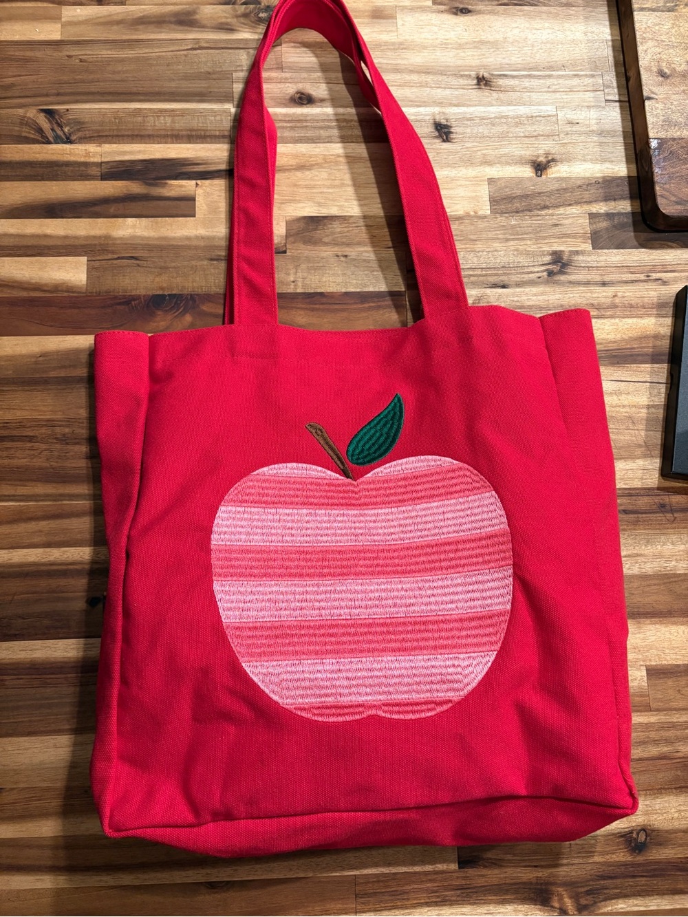 Lady Jayne Red Canvas Tote with Pink Apple Applique